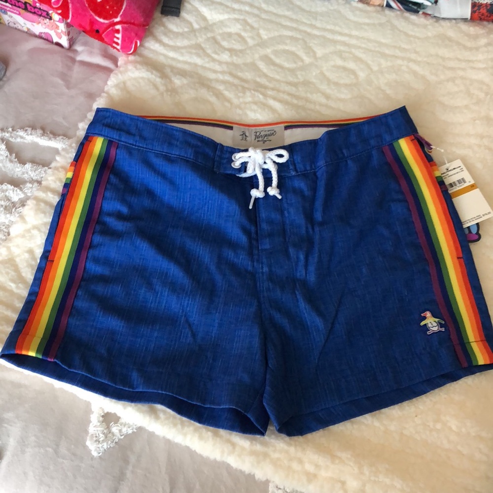Original Penguin Blue Rainbow Pride Short Swim Trunks Bloomingdale’s Exclusive - Picture 2 of 15